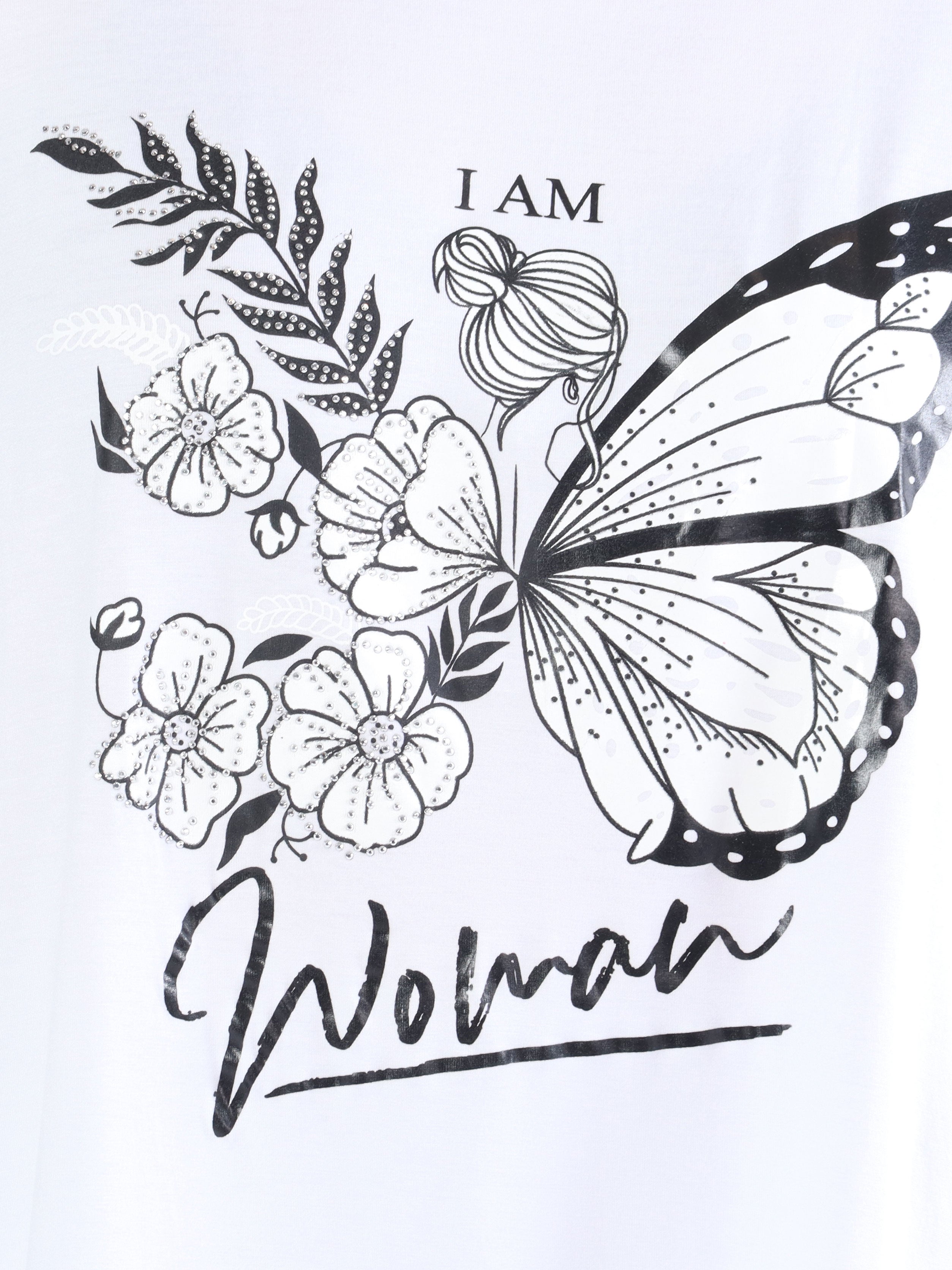 Sisse - Mjuk elastisk plus size blus med motiv och imiterad kant